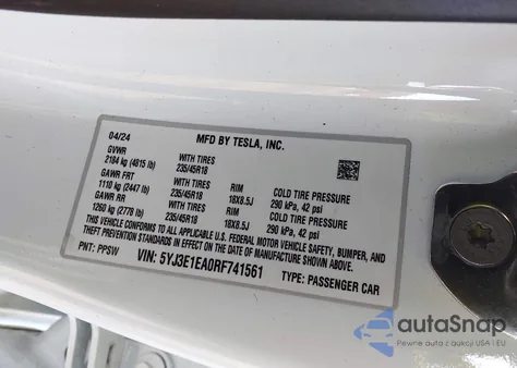 2024 Tesla Model 3 Long Range Dual Motor All-Wheel Drive/Rear-Wheel Drive from USA, damaged, VIN 5YJ3E1EA0RF741561